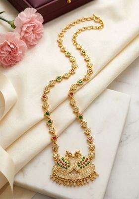 Gold-Plated Temple American Diamond Pendant and Earrings for Women | Traditional Temple Jewellery for Wedding & Festive Wear | Gift for Her