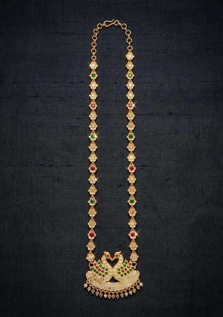 Gold-Plated Temple American Diamond Pendant and Earrings for Women | Traditional Temple Jewellery for Wedding & Festive Wear | Gift for Her - Indya