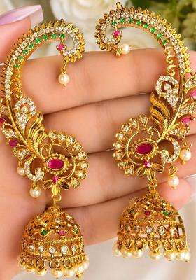 Gold-Plated Paisley Shaped Ear Cuff Earrings for Women | Traditional Temple Jewellery for Wedding & Festive Wear | Gift for Her