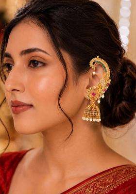 Gold-Plated Peacock Shaped Jhumkas Earrings with American Diamond for Women | Traditional Temple Jewellery for Wedding & Festive Wear | Gift for Her
