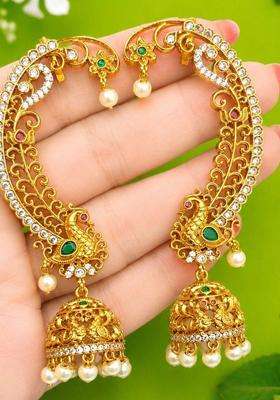 Gold-Plated Peacock Shaped Ear Cuff Earrings for Women | Traditional Temple Jewellery for Wedding & Festive Wear | Gift for Her