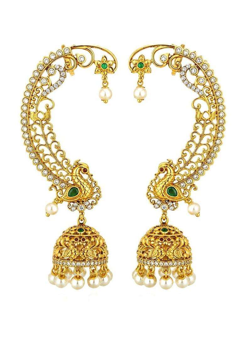 Gold-Plated Peacock Shaped Ear Cuff Earrings for Women | Traditional Temple Jewellery for Wedding & Festive Wear | Gift for Her - Indya