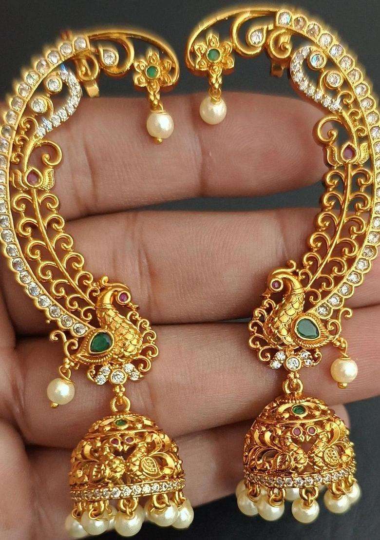 Gold-Plated Peacock Shaped Ear Cuff Earrings for Women | Traditional Temple Jewellery for Wedding & Festive Wear | Gift for Her - Indya
