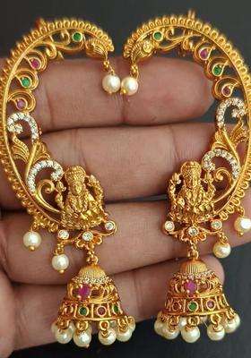 Gold-Plated Crescent Shaped Ear Cuff Earrings for Women | Traditional Temple Jewellery for Wedding & Festive Wear | Gift for Her
