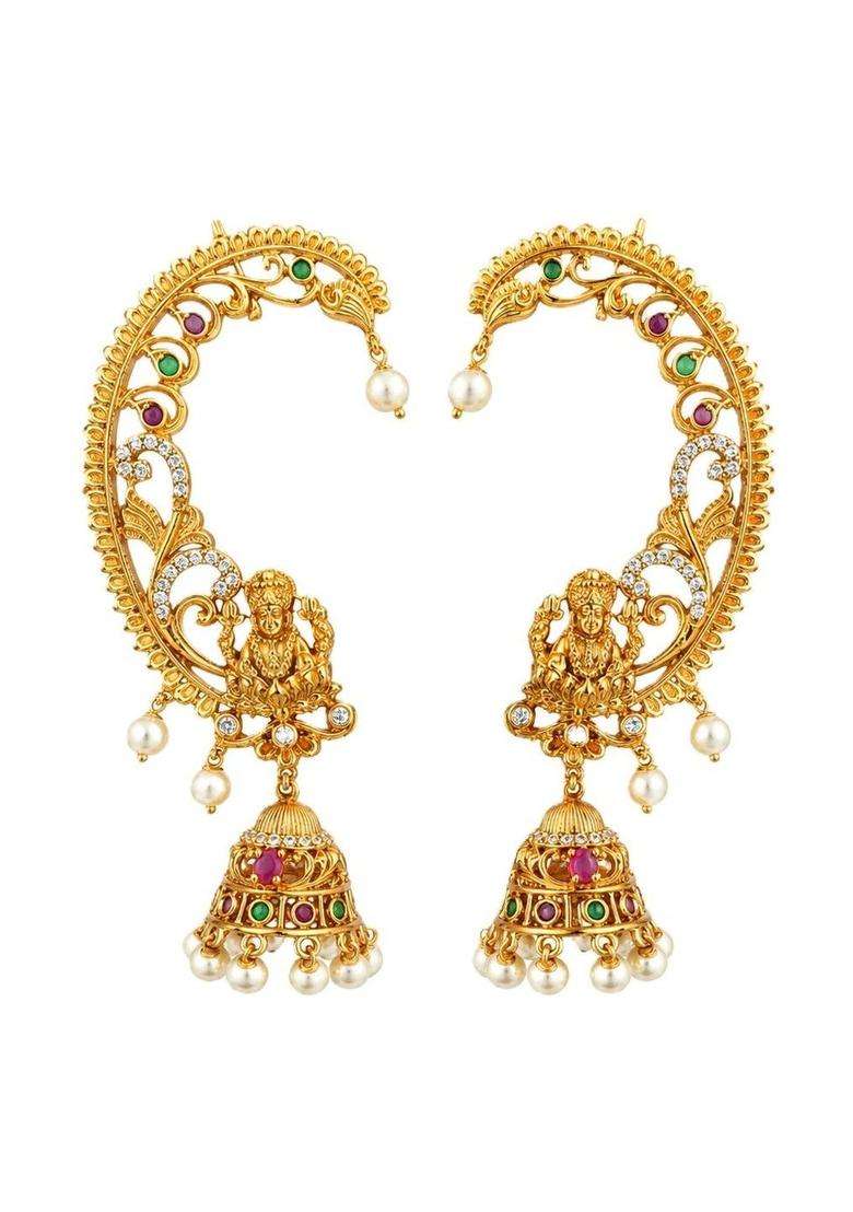 Gold-Plated Crescent Shaped Ear Cuff Earrings for Women | Traditional Temple Jewellery for Wedding & Festive Wear | Gift for Her - Indya