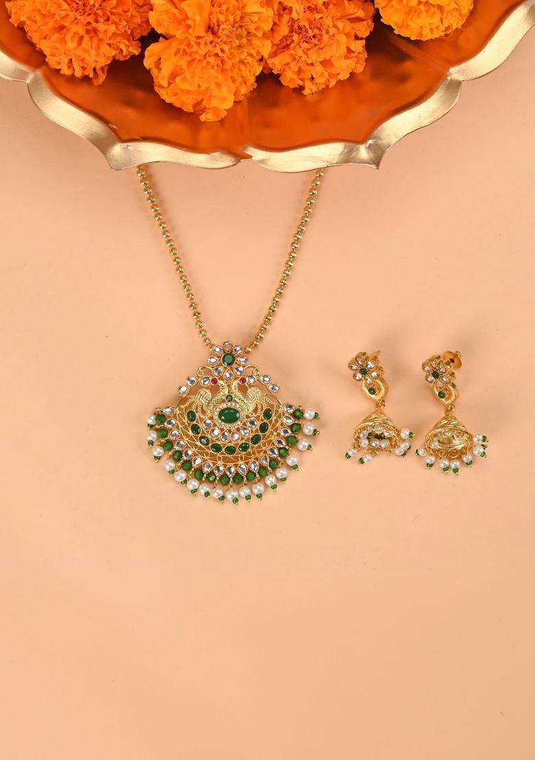 Gold-Plated Kundan Studded Jewellery Set for Women | Traditional Temple Jewellery for Wedding & Festive Wear | Gift for Her - Indya
