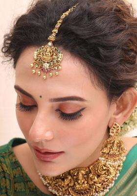 Gold-Plated Stone-Studded & Beaded Maang Tikka for Women | Traditional Temple Jewellery for Wedding & Festive Wear | Gift for Her