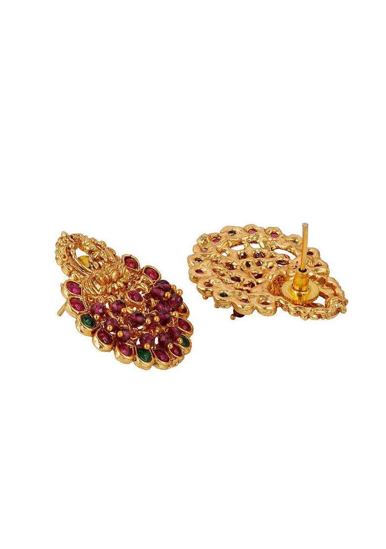 Gold-Plated Stone Studded Temple Contemporary Studs for Women | Traditional Temple Jewellery for Wedding & Festive Wear | Gift for Her - Indya