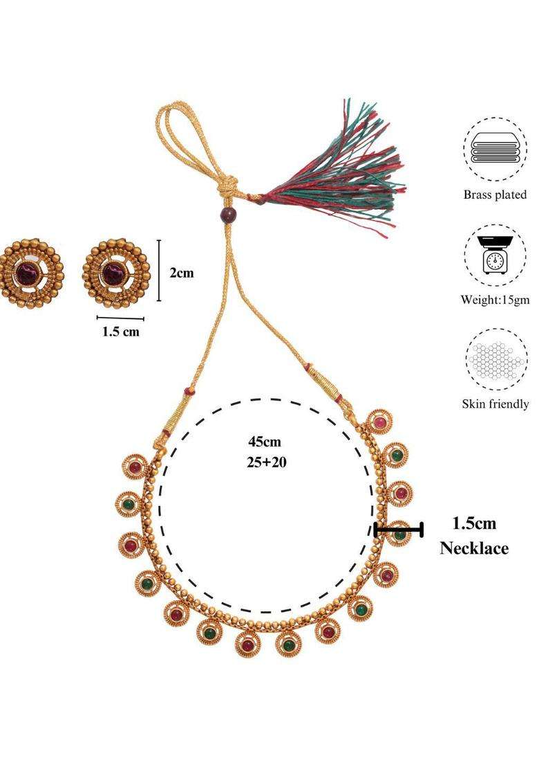 The Pure Virgo Gold-Plated Artificial Stone Studded & Beaded Temple Jewellery Set for Women | Traditional Temple Jewellery for Wedding & Festive Wear | Gift for Her - Indya