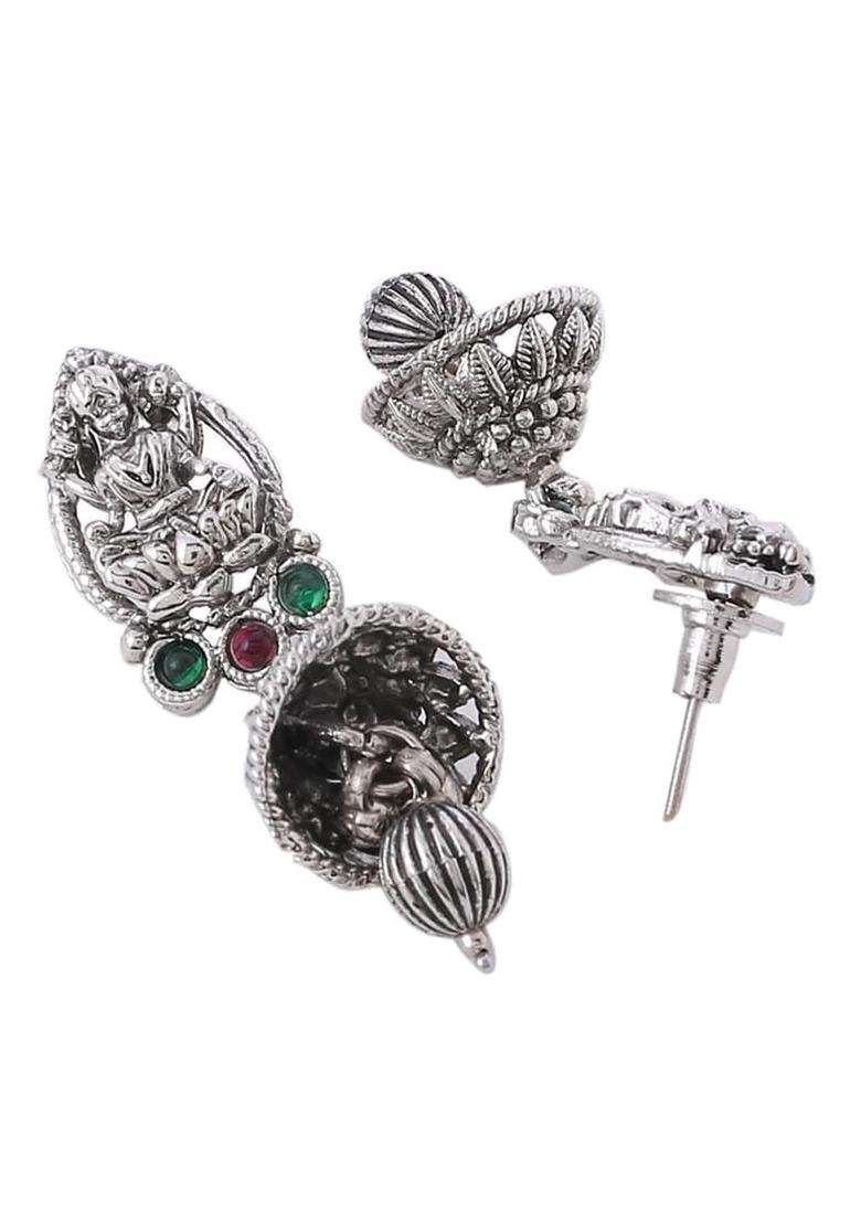Silver-Plated Stone-Studded Temple Jewellery Set for Women | Traditional Temple Jewellery for Wedding & Festive Wear | Gift for Her - Indya