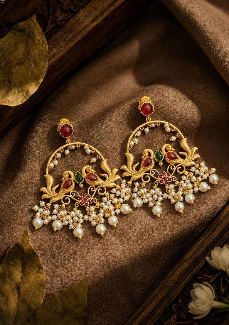 Gold-Plated Peacock Shaped Drop Earrings for Women | Traditional Temple Jewellery for Wedding & Festive Wear | Gift for Her - Indya