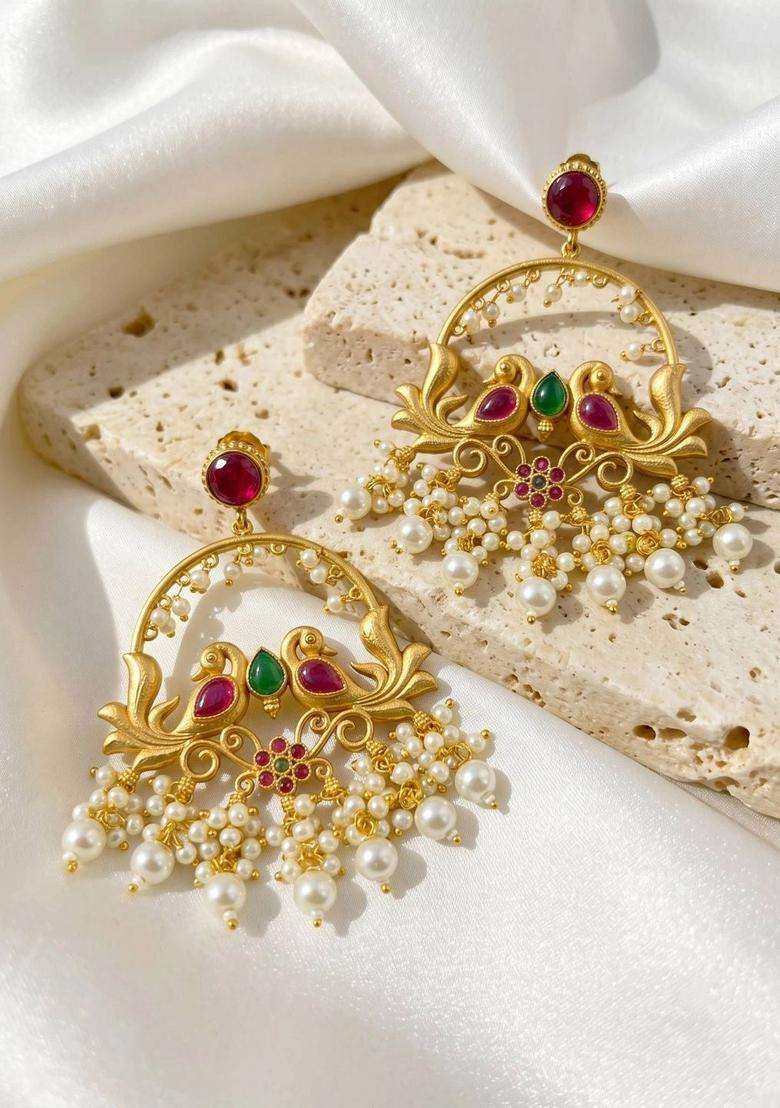 Gold-Plated Peacock Shaped Drop Earrings for Women | Traditional Temple Jewellery for Wedding & Festive Wear | Gift for Her - Indya