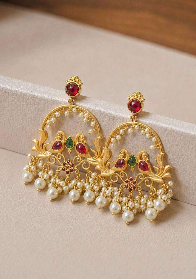 Gold-Plated Peacock Shaped Drop Earrings for Women | Traditional Temple Jewellery for Wedding & Festive Wear | Gift for Her - Indya