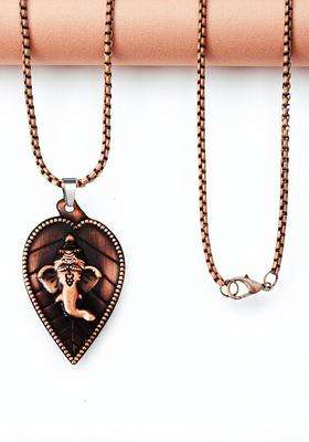 Copper Plated Lord Ganesha Temple Leaf Shaped Pendants with Chain for Men & Women | Traditional Temple Jewellery for Wedding & Festive Wear | Festive Gift