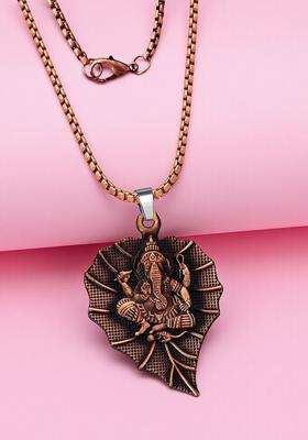 Copper-Plated Lord Ganesha Pendant with Chain for Men & Women | Traditional Temple Jewellery for Wedding & Festive Wear | Festive Gift