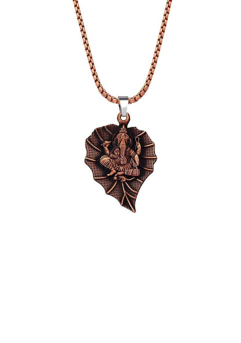 Copper-Plated Lord Ganesha Pendant with Chain for Men & Women | Traditional Temple Jewellery for Wedding & Festive Wear | Festive Gift - Indya