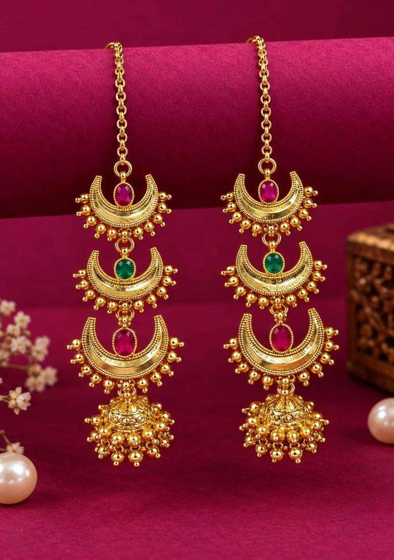 Gold-Plated Shaped Jhumkas Earrings for Women | Traditional Temple Jewellery for Wedding & Festive Wear | Gift for Her - Indya