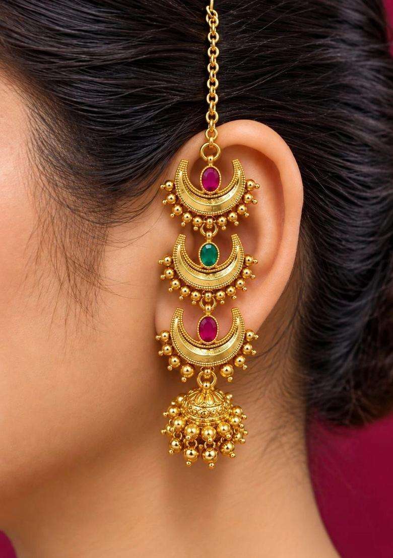 Gold-Plated Shaped Jhumkas Earrings for Women | Traditional Temple Jewellery for Wedding & Festive Wear | Gift for Her - Indya