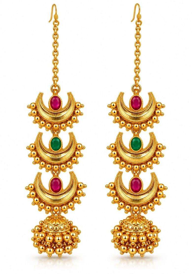 Gold-Plated Shaped Jhumkas Earrings for Women | Traditional Temple Jewellery for Wedding & Festive Wear | Gift for Her - Indya