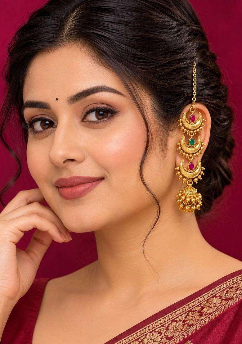 Gold-Plated Shaped Jhumkas Earrings for Women | Traditional Temple Jewellery for Wedding & Festive Wear | Gift for Her - Indya