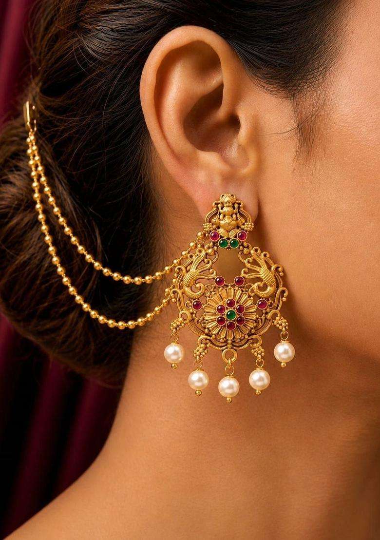 Gold-Plated Crescent Shaped Chandbalis Earrings for Women | Traditional Temple Jewellery for Wedding & Festive Wear | Gift for Her - Indya