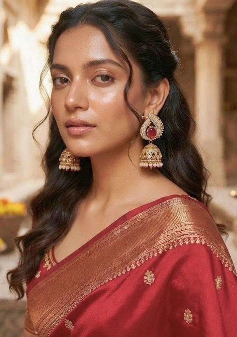Peacock Shaped Jhumkas Earrings with CZ Stone for Women | Traditional Temple Jewellery for Wedding & Festive Wear | Gift for Her - Indya