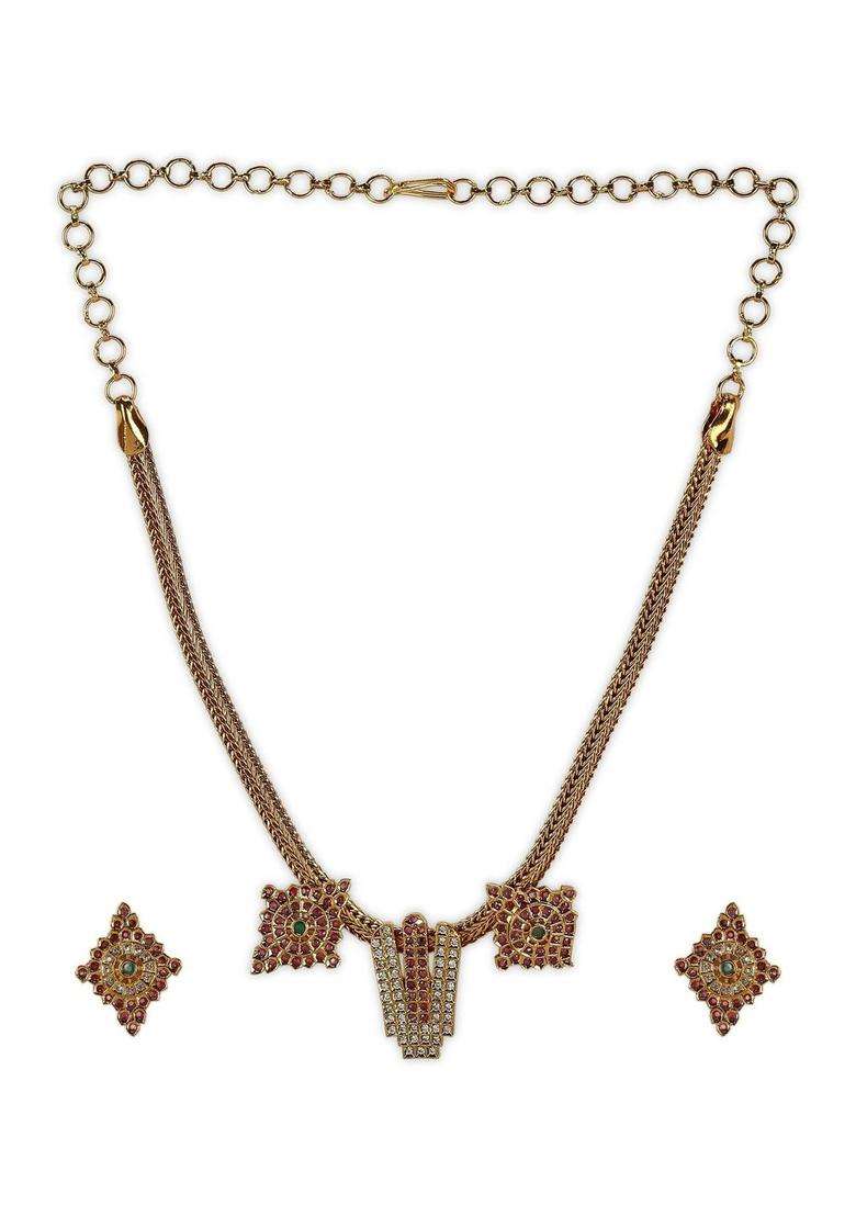 Regular Gold-Plated Temple Necklace and Earrings for Women | Traditional Temple Jewellery for Wedding & Festive Wear | Gift for Her - Indya