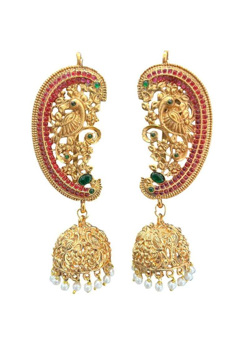 Gold-Plated Peacock Shaped Jhumkas Earrings for Women | Traditional Temple Jewellery for Wedding & Festive Wear | Gift for Her - Indya