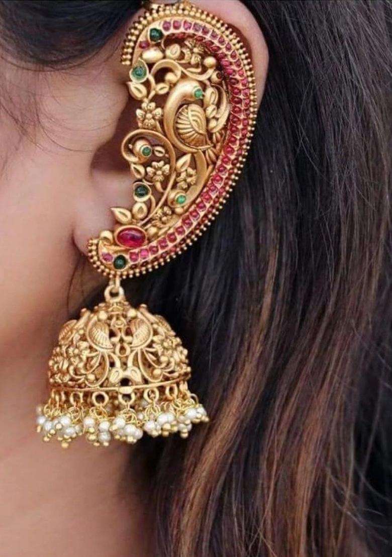 Gold-Plated Peacock Shaped Jhumkas Earrings for Women | Traditional Temple Jewellery for Wedding & Festive Wear | Gift for Her - Indya