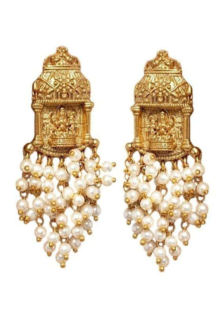Gold-Plated Geometric Drop Earrings for Women | Traditional Temple Jewellery for Wedding & Festive Wear | Gift for Her - Indya