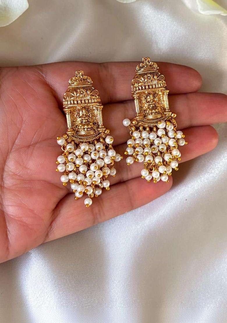 Gold-Plated Geometric Drop Earrings for Women | Traditional Temple Jewellery for Wedding & Festive Wear | Gift for Her - Indya