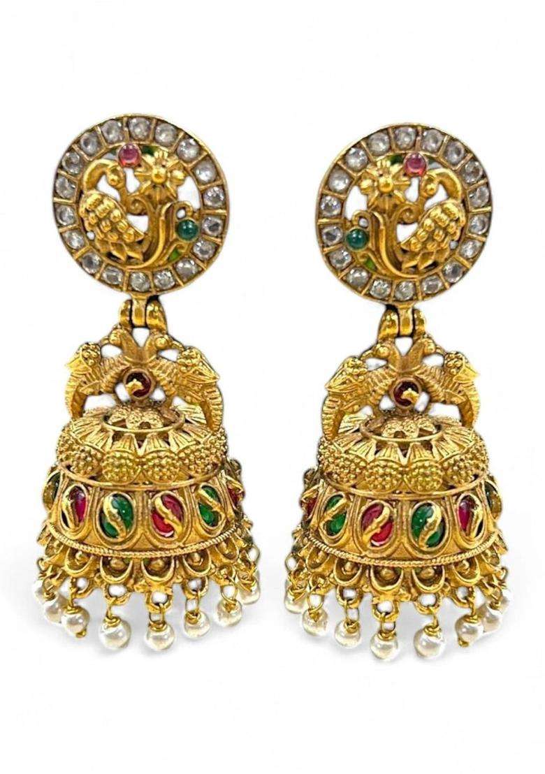 Gold-Plated Circular Jhumkas Earrings for Women | Traditional Temple Jewellery for Wedding & Festive Wear | Gift for Her - Indya