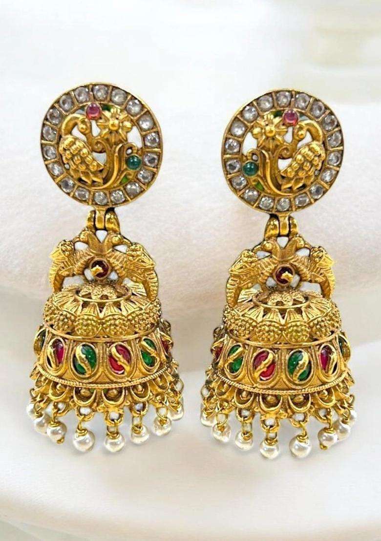 Gold-Plated Circular Jhumkas Earrings for Women | Traditional Temple Jewellery for Wedding & Festive Wear | Gift for Her - Indya