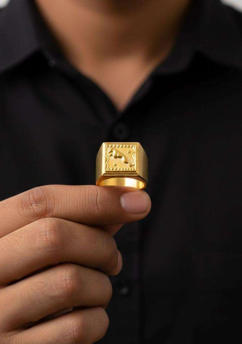 Gold-Plated Temple Finger Ring for Men | Stylish Party & Everyday Wear | Gift for Him - Indya