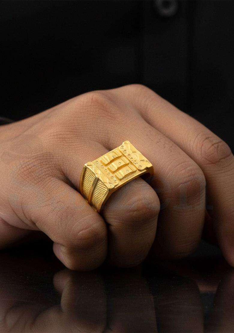 Gold-Plated Temple Finger Ring for Men | Fusion Party & Festive Wear | Gift for Him - Indya