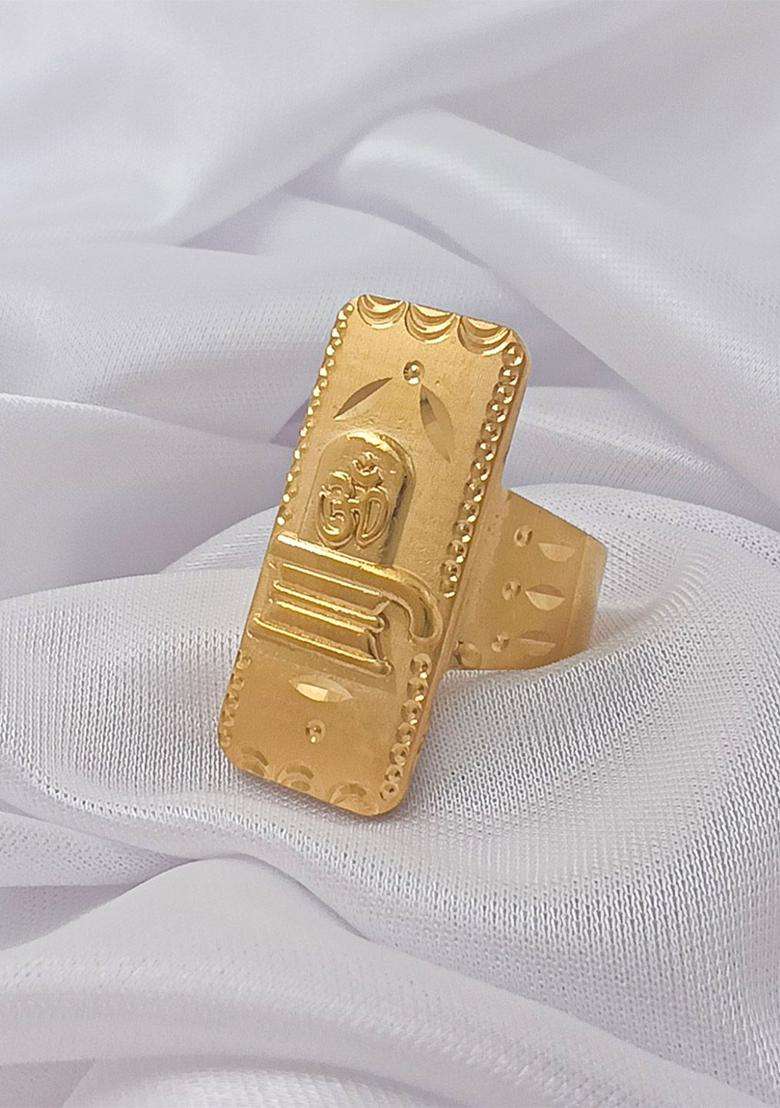 Gold-Plated Temple Finger Ring for Men | Traditional Temple Jewellery for Wedding & Festive Wear | Gift for Him - Indya