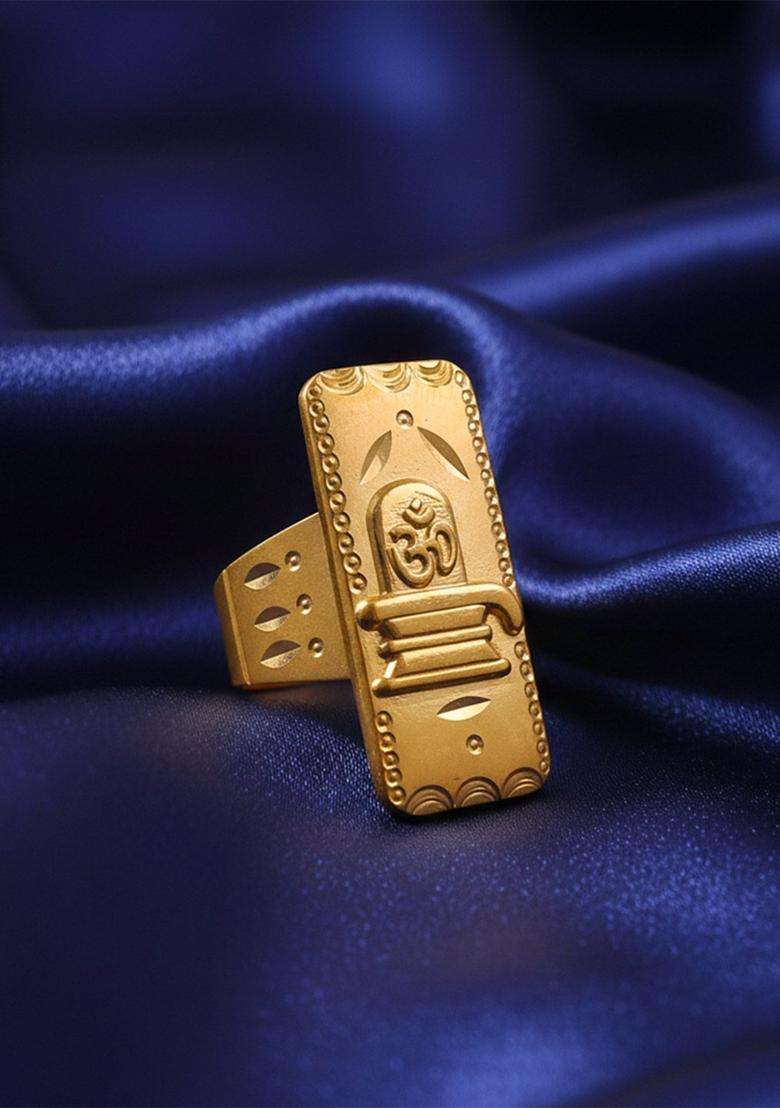 Gold-Plated Temple Finger Ring for Men | Traditional Temple Jewellery for Wedding & Festive Wear | Gift for Him - Indya