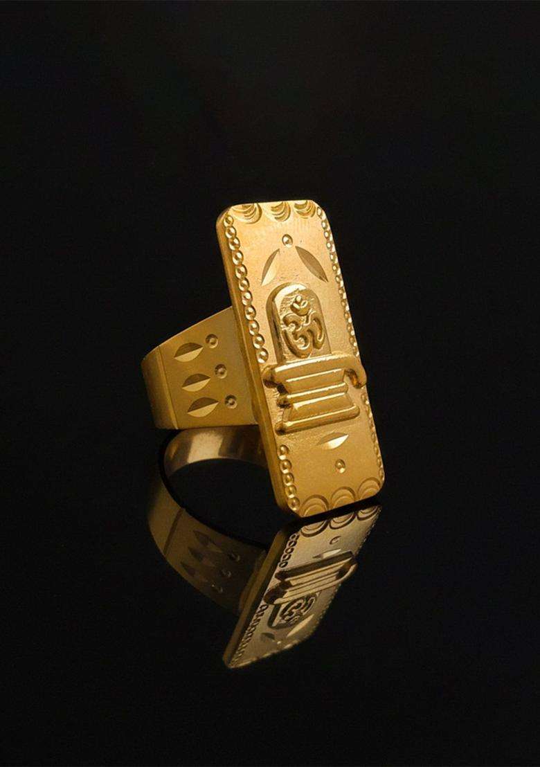 Gold-Plated Temple Finger Ring for Men | Traditional Temple Jewellery for Wedding & Festive Wear | Gift for Him - Indya