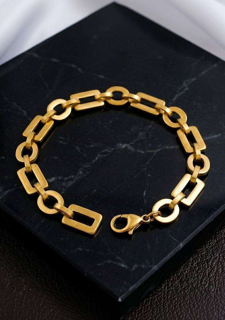 Temple Gold-Plated Link Bracelet for Men | Stylish Party & Everyday Wear | Gift for Him - Indya