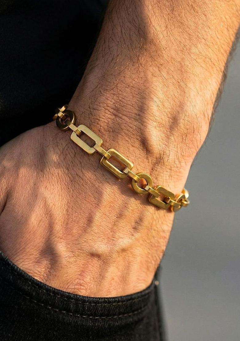Temple Gold-Plated Link Bracelet for Men | Stylish Party & Everyday Wear | Gift for Him - Indya