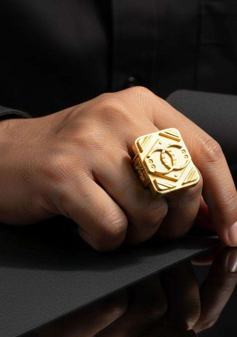 Gold-Plated Temple Finger Ring for Men | Stylish Party & Everyday Wear | Gift for Him - Indya
