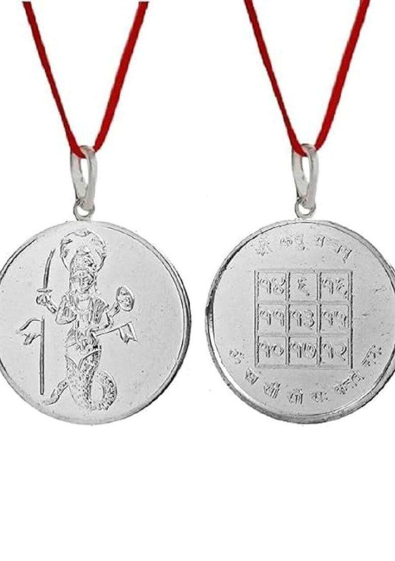 Silver-Plated Lord Hanuman & Shree Yantra Pendant Necklace for Men & Women | Traditional Temple Jewellery for Wedding & Festive Wear | Festive Gift - Indya
