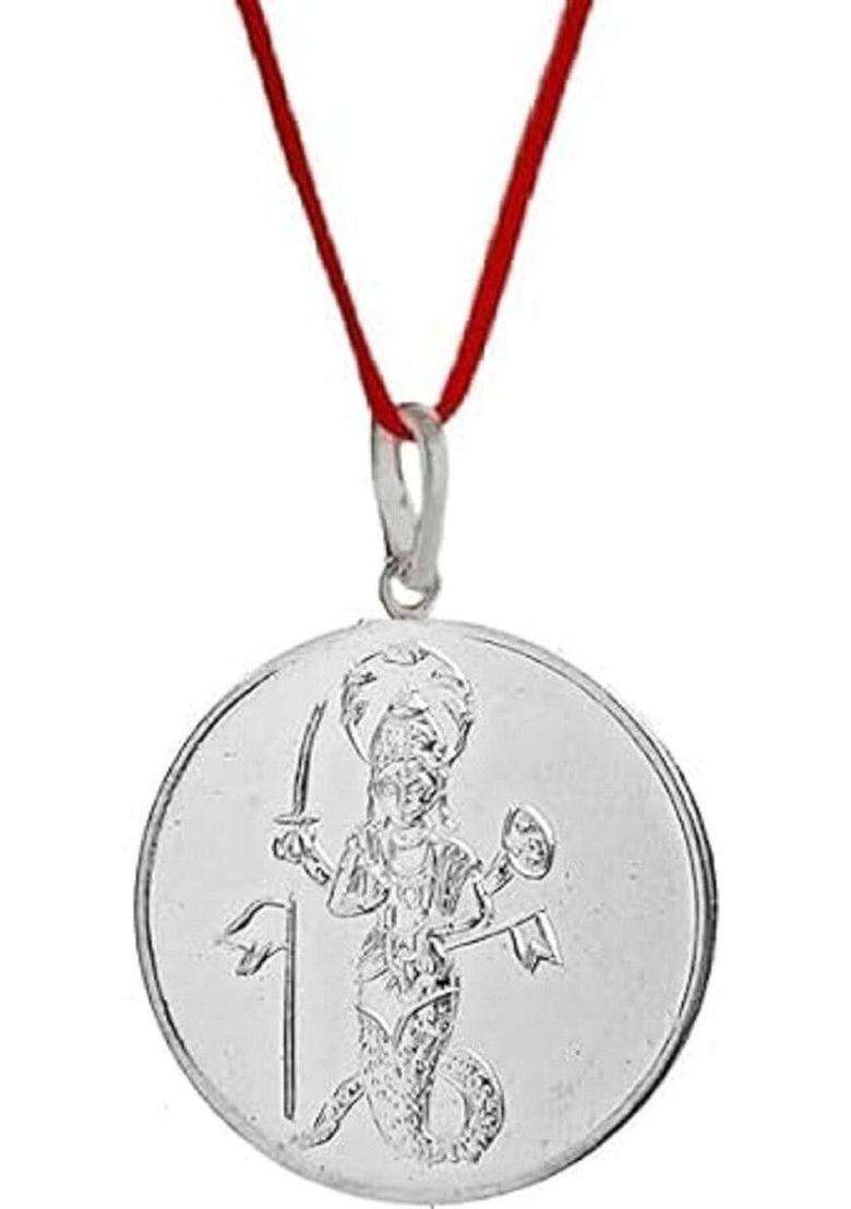Silver-Plated Lord Hanuman & Shree Yantra Pendant Necklace for Men & Women | Traditional Temple Jewellery for Wedding & Festive Wear | Festive Gift - Indya