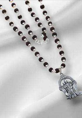 Silver-Plated Rudraksh Beaded Statement Temple Murungan Karungali Mala Necklace for Women | Traditional Temple Jewellery for Wedding & Festive Wear | Gift for Her