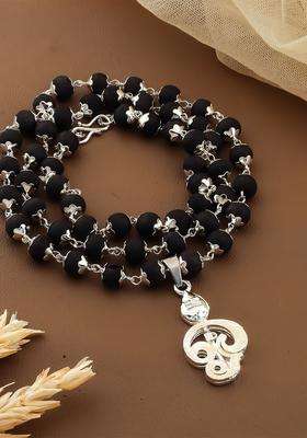 Silver-Plated Rudraksh Beaded Statement Temple Karungali Mala Necklace for Women | Traditional Temple Jewellery for Wedding & Festive Wear | Gift for Her