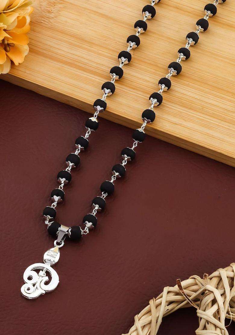 Silver-Plated Rudraksh Beaded Statement Temple Karungali Mala Necklace for Women | Traditional Temple Jewellery for Wedding & Festive Wear | Gift for Her - Indya
