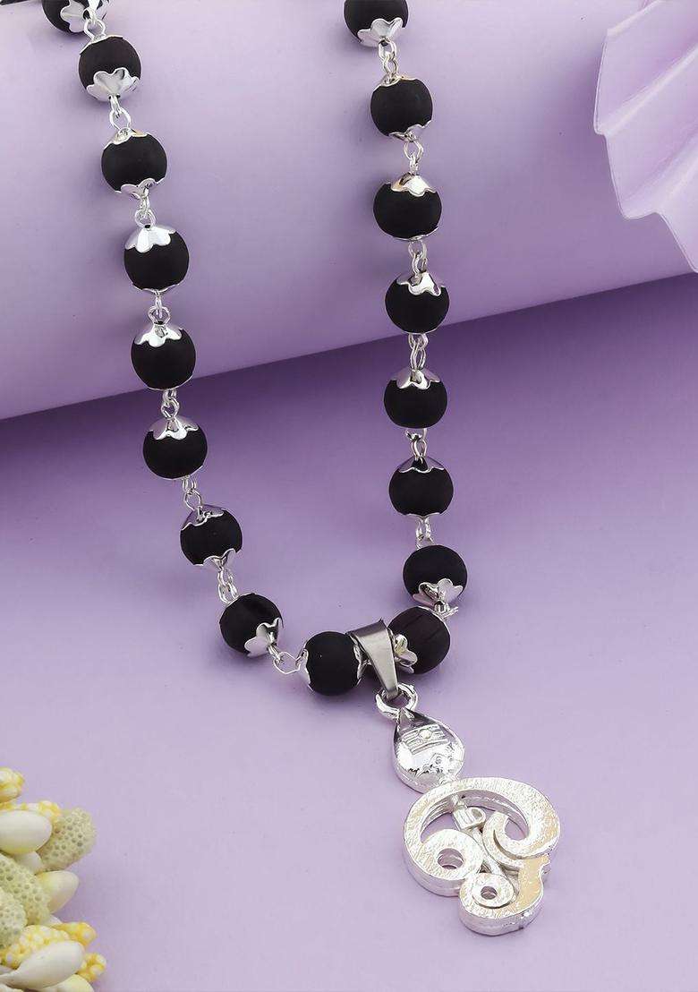 Silver-Plated Rudraksh Beaded Statement Temple Karungali Mala Necklace for Women | Traditional Temple Jewellery for Wedding & Festive Wear | Gift for Her - Indya