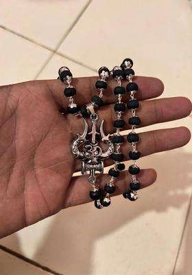 Silver-Plated Rudraksh Beaded Statement Temple Trishul Marungali Mala Necklace for Women | Traditional Temple Jewellery for Wedding & Festive Wear | Gift for Her