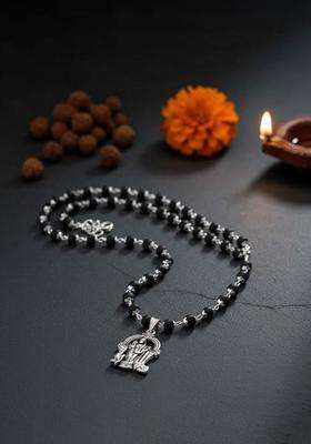 Silver-Plated Rudraksh Beaded Statement Murungan Karunglai Mala Necklace for Women | Traditional Temple Jewellery for Wedding & Festive Wear | Gift for Her