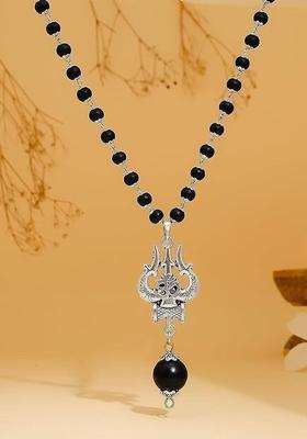 Silver-Plated Rudraksha Beaded Statement Temple Trishul Marungali Necklace for Men | Traditional Temple Jewellery for Wedding & Festive Wear | Gift for Him